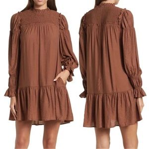 Brown Puff Sleeve Moon River Dress